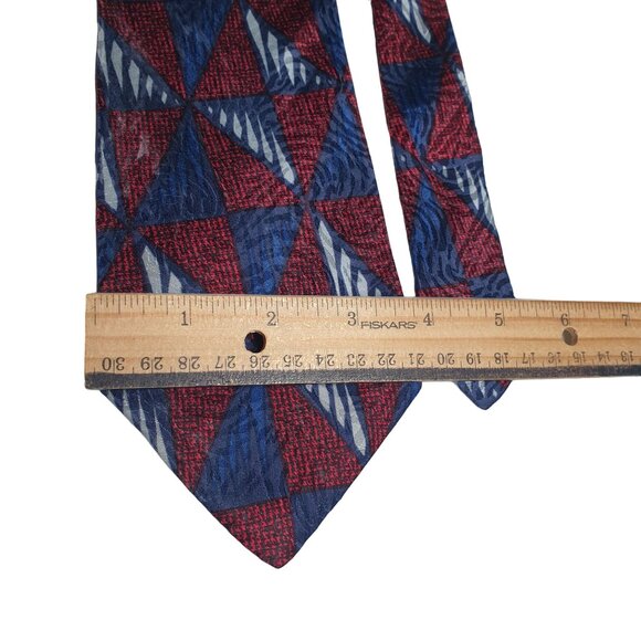 Ondee Designer Vintage Italian Silk Red Blue Geometric Pattern Men Tie Dad Gift - Picture 3 of 5